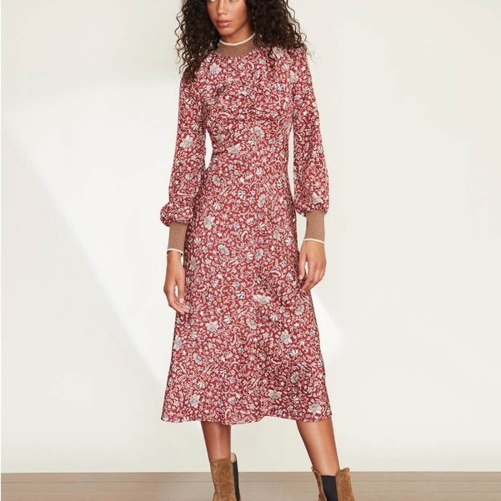 Veronica Beard Reema SZ 6 Women's Silk Vine Floral Midi Dress Cranberry NWT - Picture 3 of 4